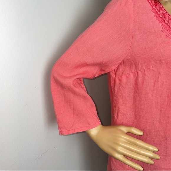 Tommy Bahama 100% Linen Tunic Embroidered V-Neck Salmon Size Small Petite - Picture 3 of 11